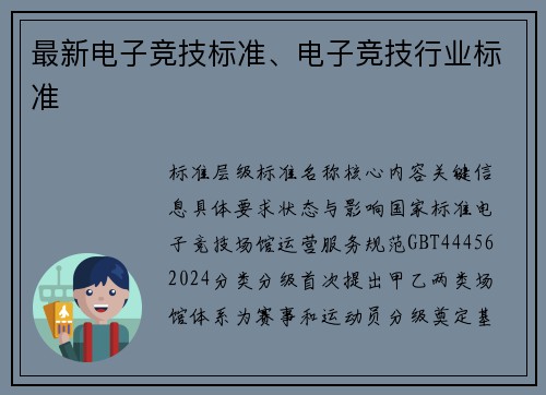 最新电子竞技标准、电子竞技行业标准